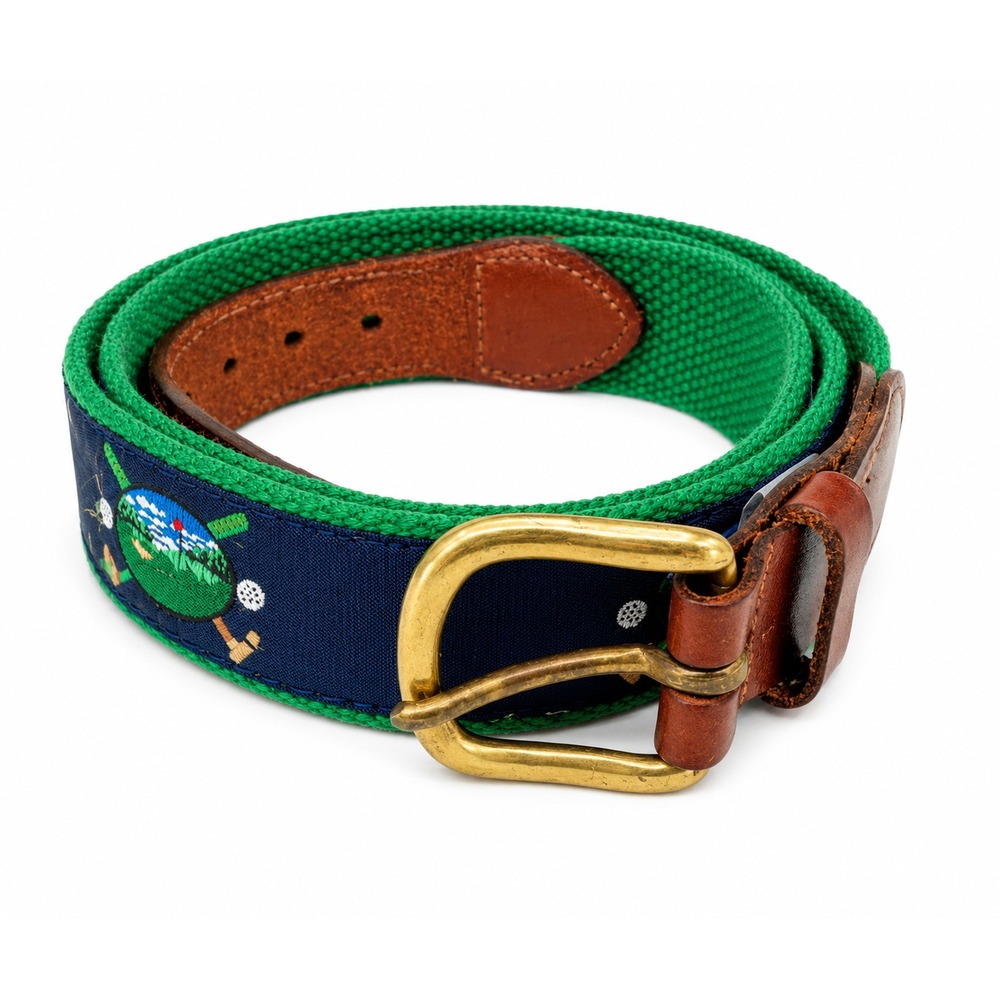 Leather Man Limited Men's Handmade Blue Canvas Golf Course Leather Belt Size 38